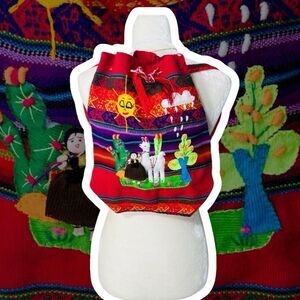 Inca Peruvian Small Backpack Embroidery Alpaca Girl Sun Woven Handmade Artisan